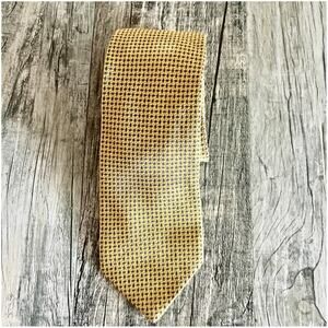 Land’s End 100% Silk Men’s Yellow Tie Geometric Print Textured Vintage Preppy